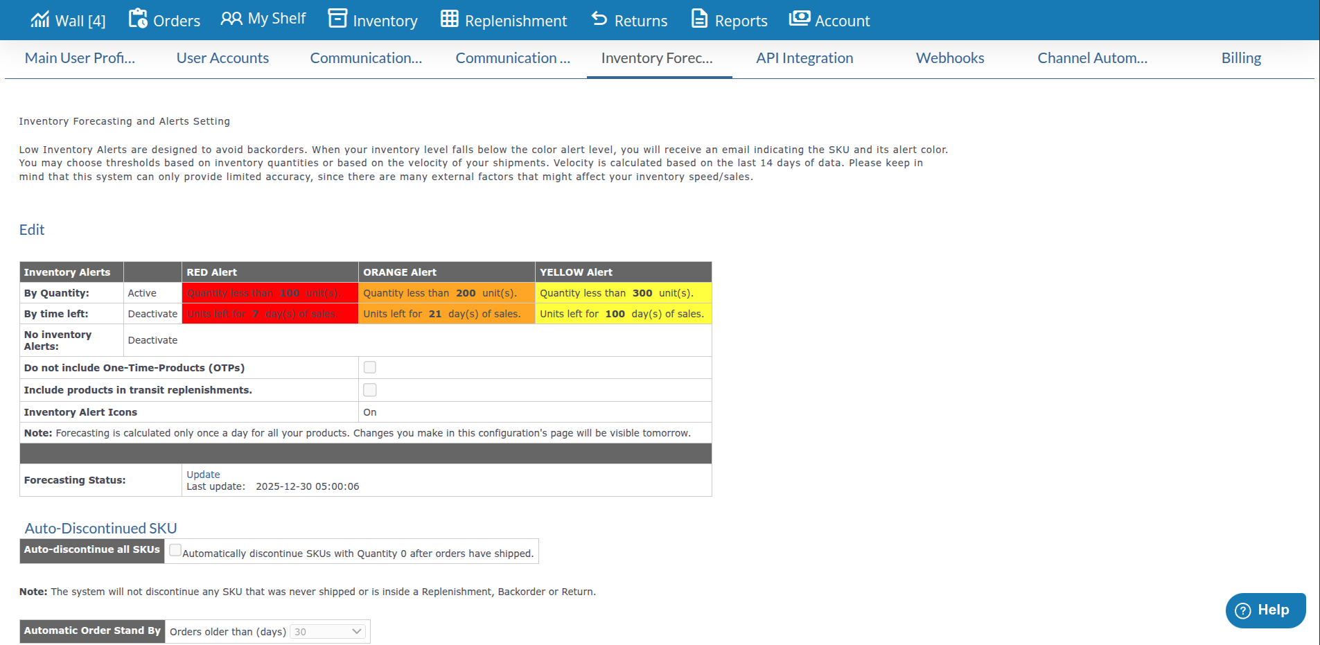 Inventory Forecasting and Alerts Setting