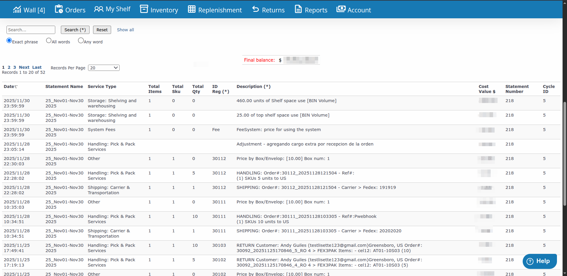 Statement Detail Seller